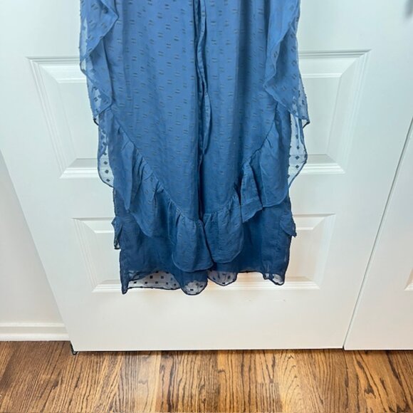 Walter Baker Navy Ruffle Jumpsuit XS Flutter Sleeve Swiss Dot Sheer Overlay - Picture 8 of 12